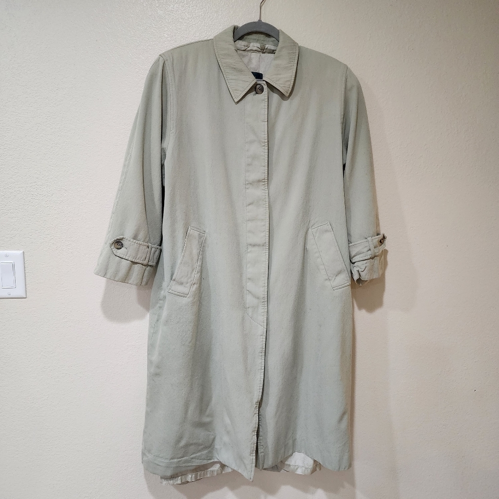 Vintage Sanyo Wool Trench Coat Button Back Slit Tan Made in USA Women's size 14